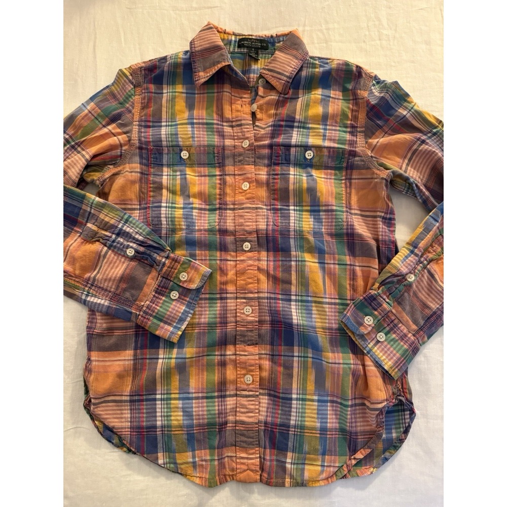 Lauren Ralph Lauren Shirt Womens S Madras Plaid Cotton Button Down Preppy